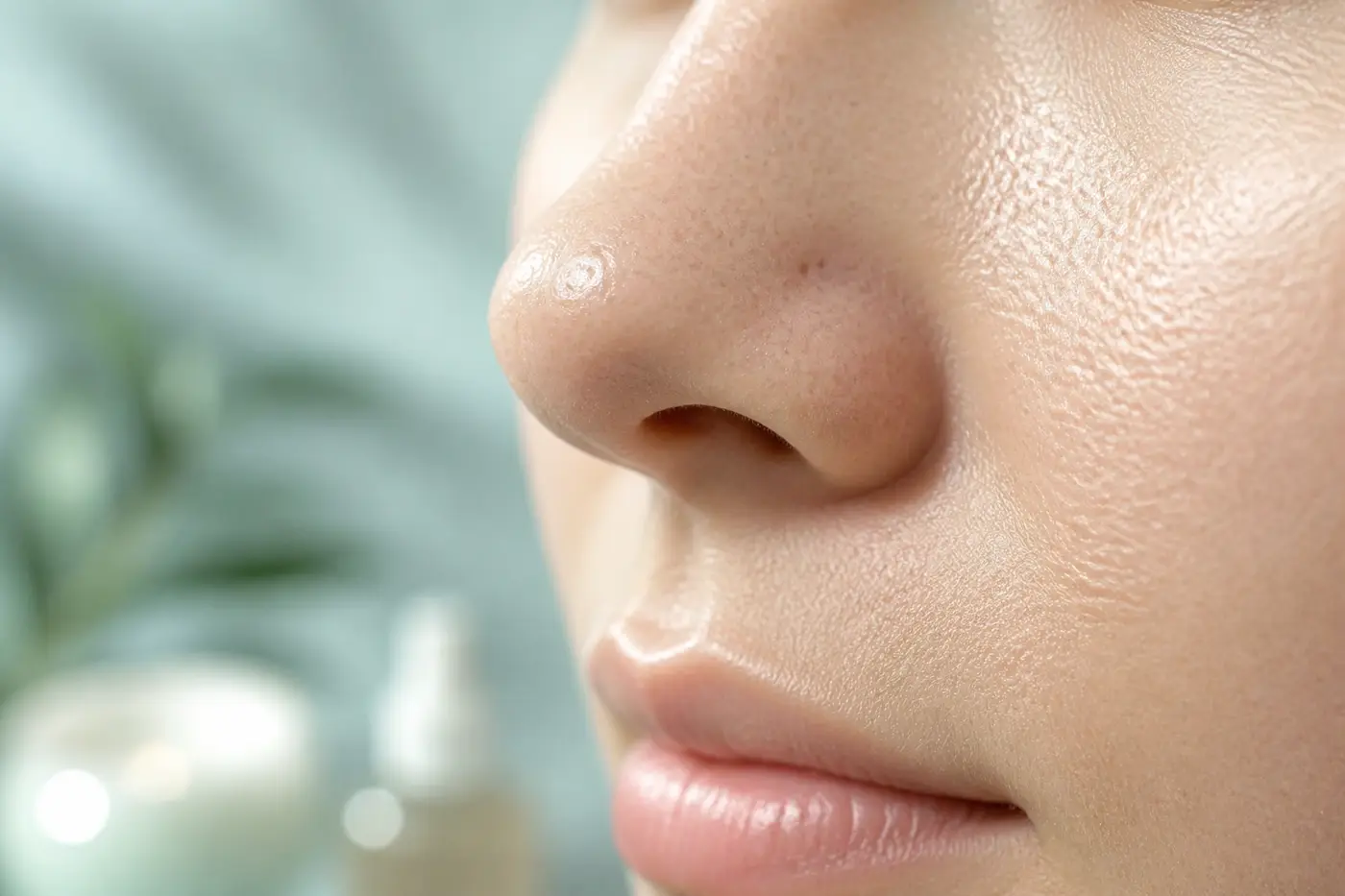 Facial skin texture with visible pores during a dermatology texture consult